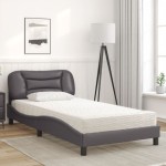 vidaXL Pat cu saltea, gri, 100x200 cm, piele ecologică vidaXL Pat cu saltea, gri, 100x200 cm, piele ecologică