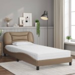 vidaXL Pat cu saltea, cappuccino, 100x200cm piele ecologică