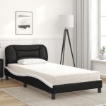 vidaXL Pat cu saltea, negru și alb, 100x200 cm, piele ecologică
