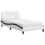 vidaXL Pat cu saltea, alb și negru, 100x200 cm, piele ecologică vidaXL Pat cu saltea, alb și negru, 100x200 cm, piele ecologică