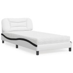 vidaXL Pat cu saltea, alb și negru, 100x200 cm, piele ecologică vidaXL Pat cu saltea, alb și negru, 100x200 cm, piele ecologică