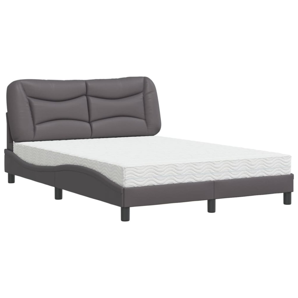 vidaXL Pat cu saltea, gri, 120x200 cm, piele ecologică