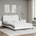 vidaXL Pat cu saltea, alb și negru, 120x200 cm, piele ecologică vidaXL Pat cu saltea, alb și negru, 120x200 cm, piele ecologică