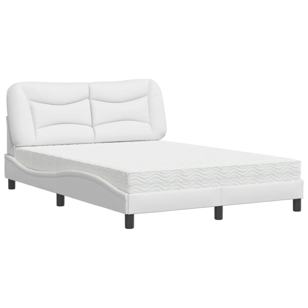 vidaXL Pat cu saltea, alb, 140x190 cm, piele ecologică