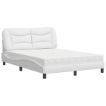 vidaXL Pat cu saltea, alb, 140x190 cm, piele ecologică vidaXL Pat cu saltea, alb, 140x190 cm, piele ecologică