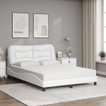 vidaXL Pat cu saltea, alb, 140x190 cm, piele ecologică vidaXL Pat cu saltea, alb, 140x190 cm, piele ecologică
