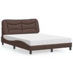vidaXL Pat cu saltea, maro, 140x190 cm, piele ecologică vidaXL Pat cu saltea, maro, 140x190 cm, piele ecologică