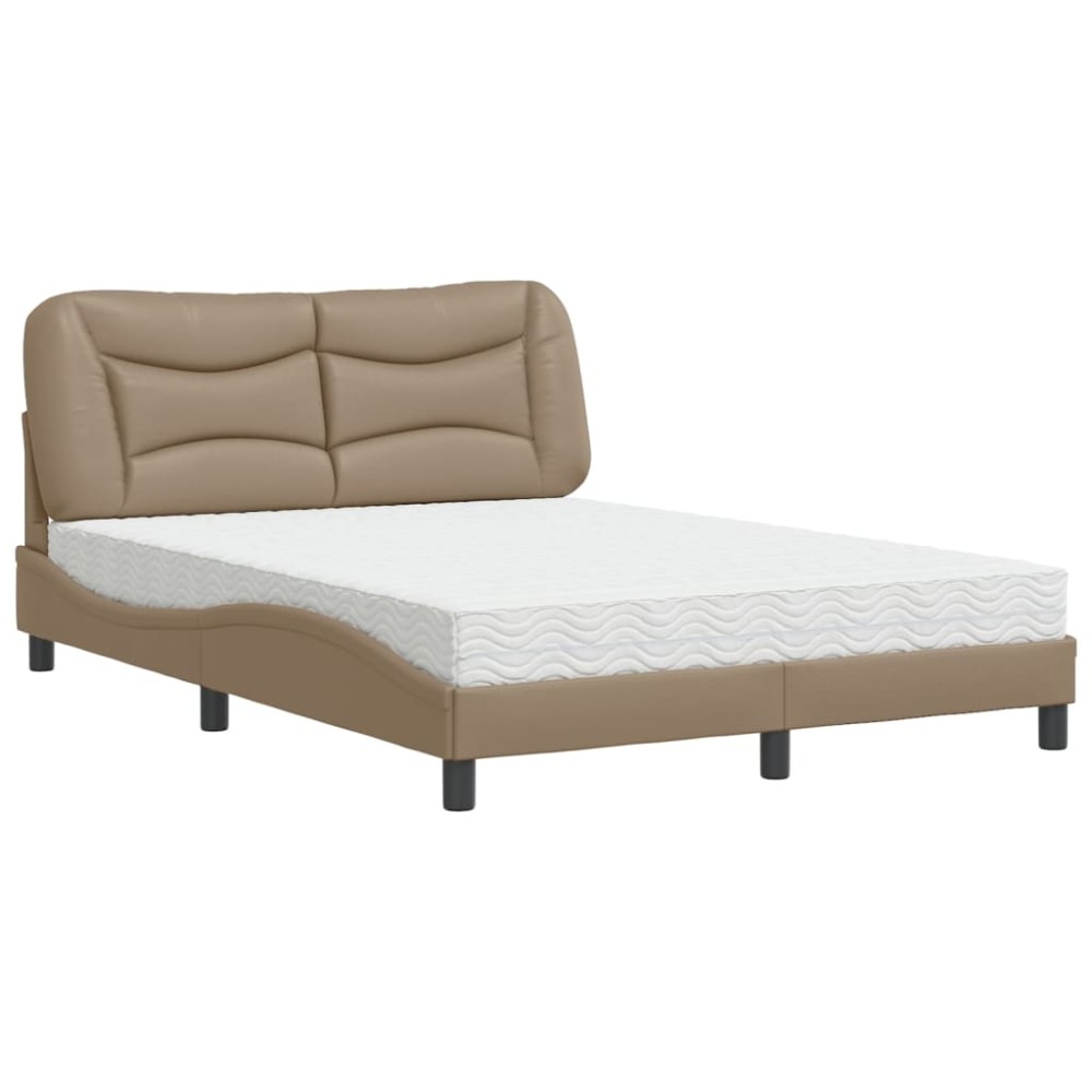 vidaXL Pat cu saltea, cappuccino, 140x190cm piele ecologică