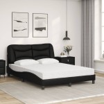 vidaXL Pat cu saltea, negru, 140x200 cm, piele ecologică