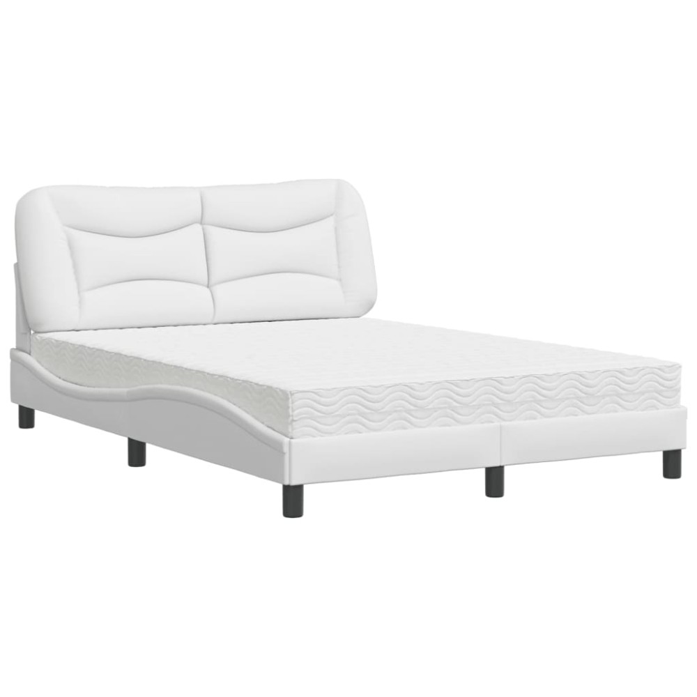 vidaXL Pat cu saltea, alb, 140x200 cm, piele ecologică