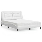 vidaXL Pat cu saltea, alb, 140x200 cm, piele ecologică vidaXL Pat cu saltea, alb, 140x200 cm, piele ecologică