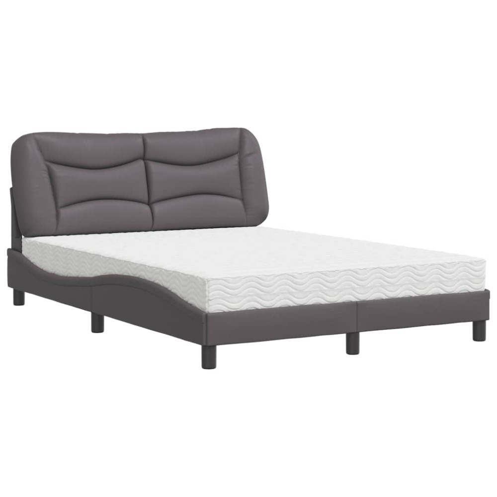 vidaXL Pat cu saltea, gri, 140x200 cm, piele ecologică
