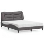 vidaXL Pat cu saltea, gri, 140x200 cm, piele ecologică vidaXL Pat cu saltea, gri, 140x200 cm, piele ecologică