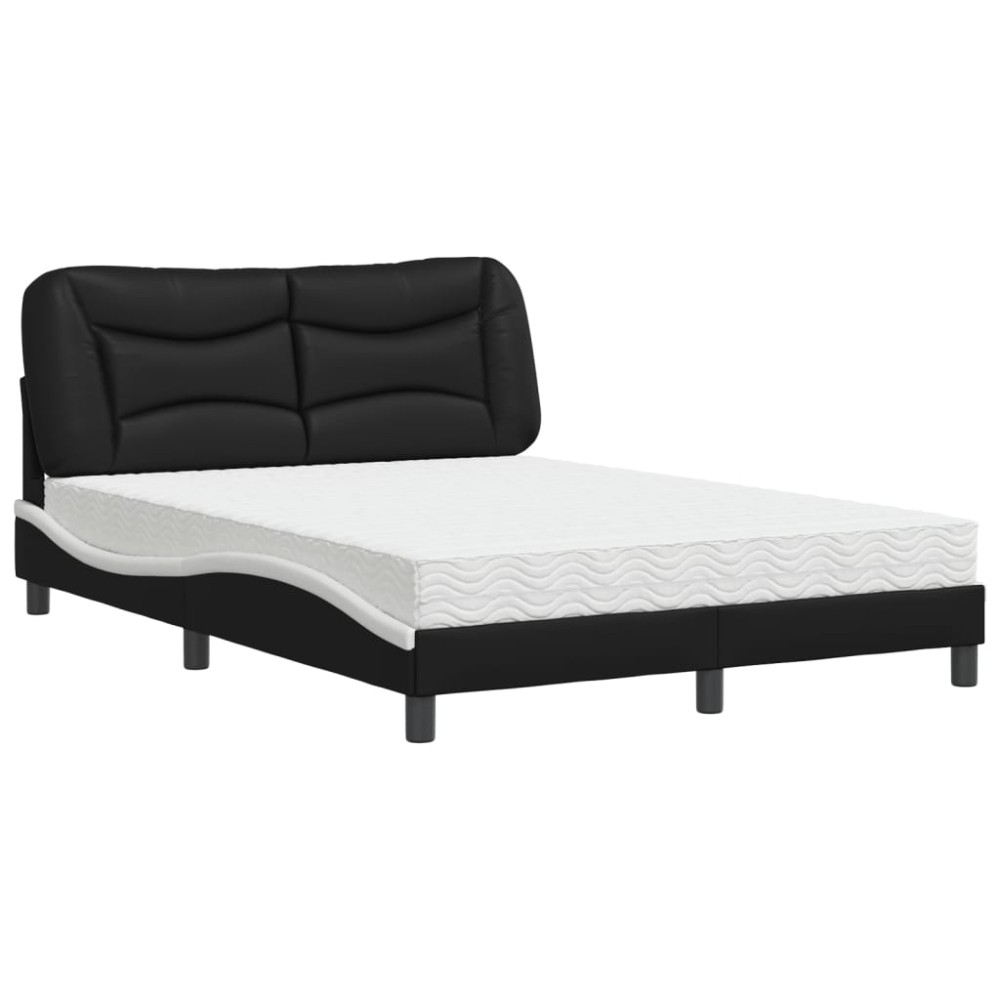 vidaXL Pat cu saltea, negru și alb, 140x200 cm, piele ecologică