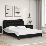 vidaXL Pat cu saltea, negru și alb, 140x200 cm, piele ecologică