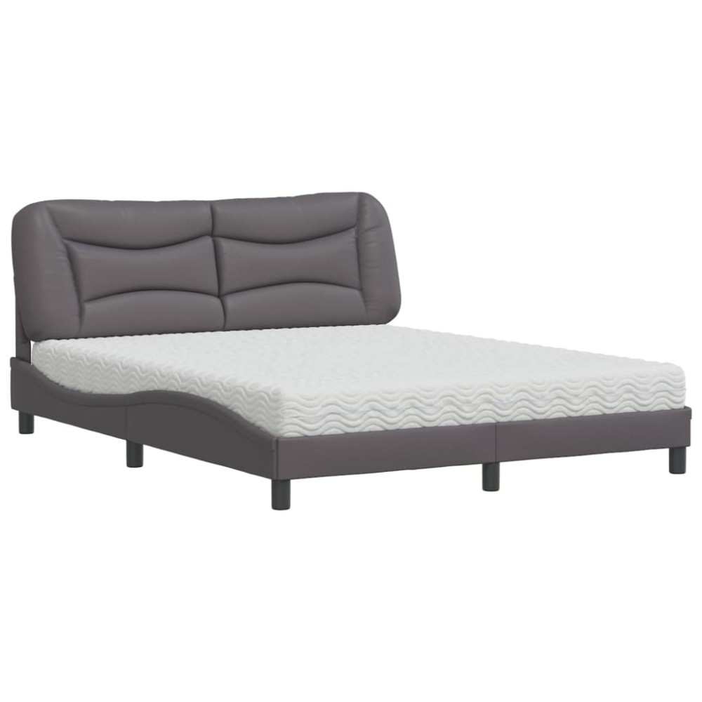 vidaXL Pat cu saltea, gri, 160x200 cm, piele ecologică