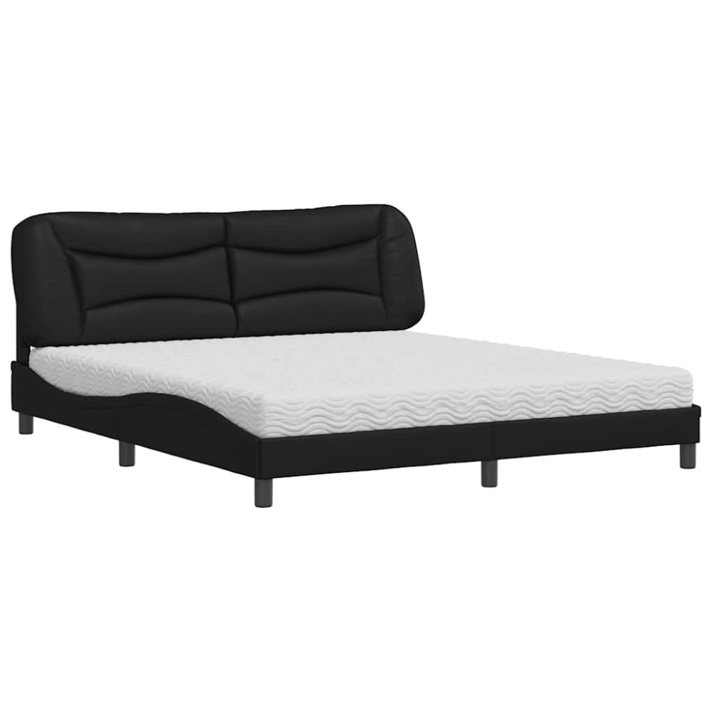 vidaXL Pat cu saltea, negru, 180x200 cm, piele ecologică