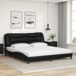 vidaXL Pat cu saltea, negru, 180x200 cm, piele ecologică