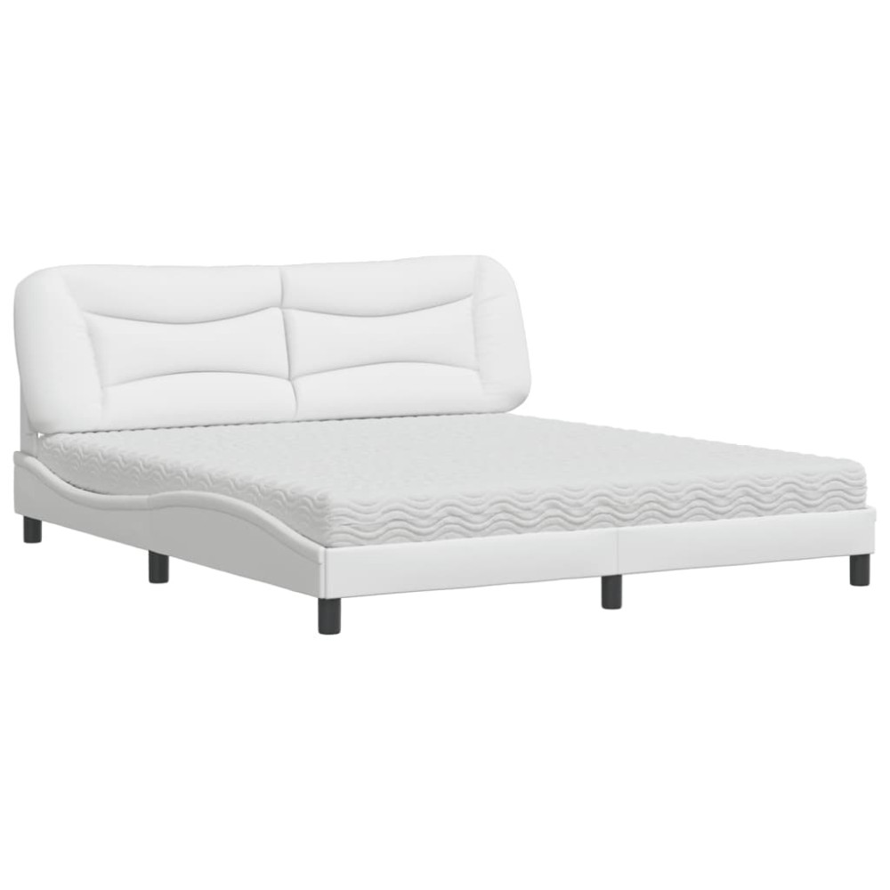 vidaXL Pat cu saltea, alb, 180x200 cm, piele ecologică