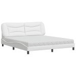 vidaXL Pat cu saltea, alb, 180x200 cm, piele ecologică vidaXL Pat cu saltea, alb, 180x200 cm, piele ecologică