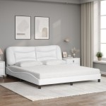 vidaXL Pat cu saltea, alb, 180x200 cm, piele ecologică vidaXL Pat cu saltea, alb, 180x200 cm, piele ecologică