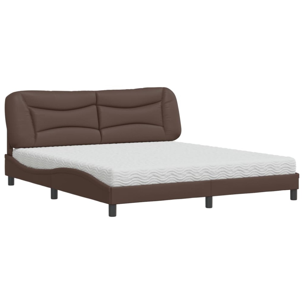 vidaXL Pat cu saltea, maro, 180x200 cm, piele ecologică