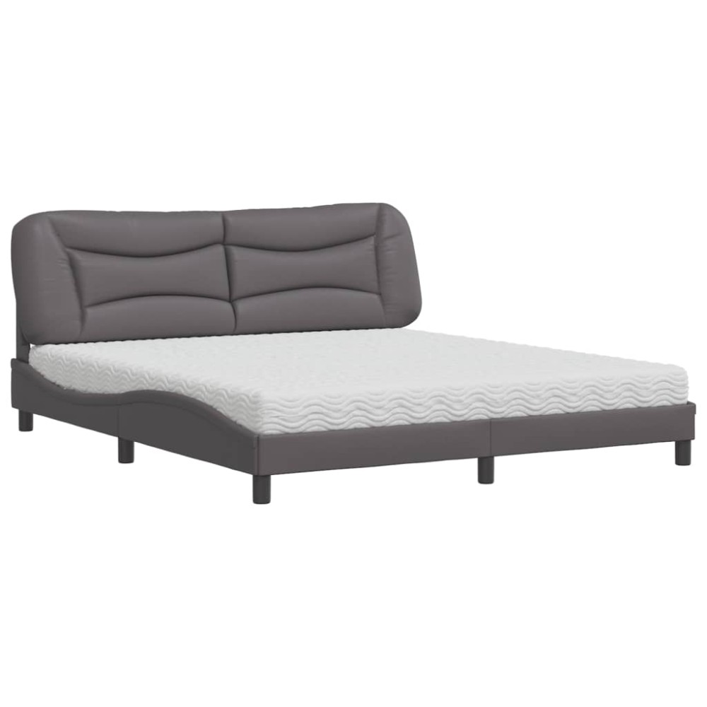 vidaXL Pat cu saltea, gri, 180x200 cm, piele ecologică
