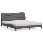 vidaXL Pat cu saltea, gri, 180x200 cm, piele ecologică vidaXL Pat cu saltea, gri, 180x200 cm, piele ecologică