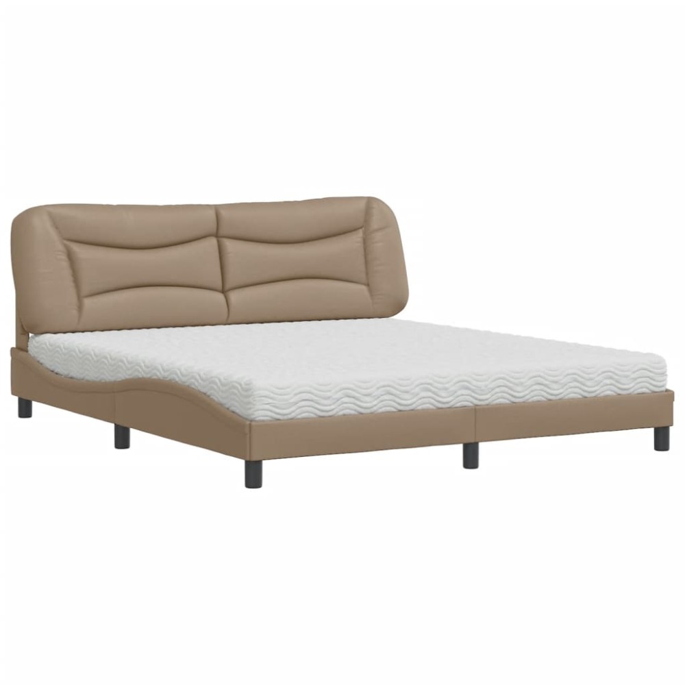 vidaXL Pat cu saltea, cappuccino, 180x200cm piele ecologică