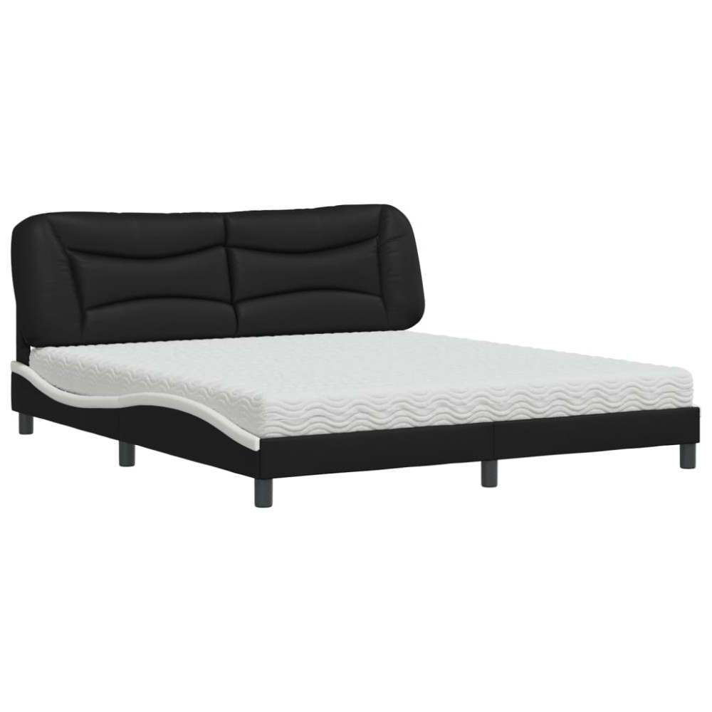 vidaXL Pat cu saltea, alb și negru, 180x200 cm, piele ecologică