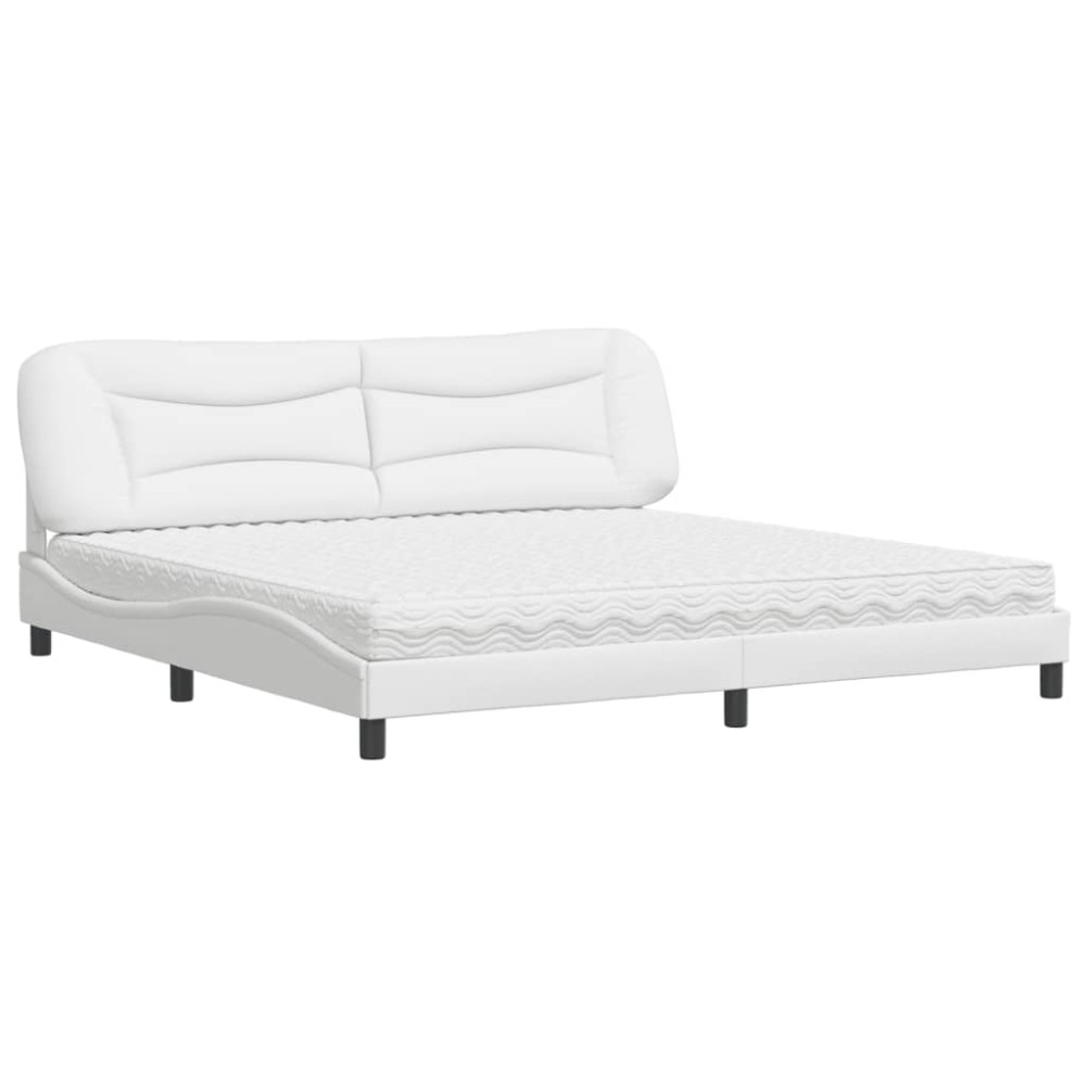 vidaXL Pat cu saltea, alb, 200x200 cm, piele ecologică