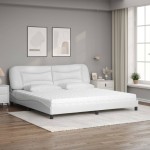 vidaXL Pat cu saltea, alb, 200x200 cm, piele ecologică vidaXL Pat cu saltea, alb, 200x200 cm, piele ecologică