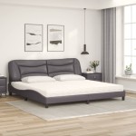 vidaXL Pat cu saltea, gri, 200x200 cm, piele ecologică vidaXL Pat cu saltea, gri, 200x200 cm, piele ecologică