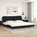vidaXL Pat cu saltea, negru și alb, 200x200 cm, piele ecologică