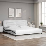 vidaXL Pat cu saltea, alb și negru, 200x200 cm, piele ecologică