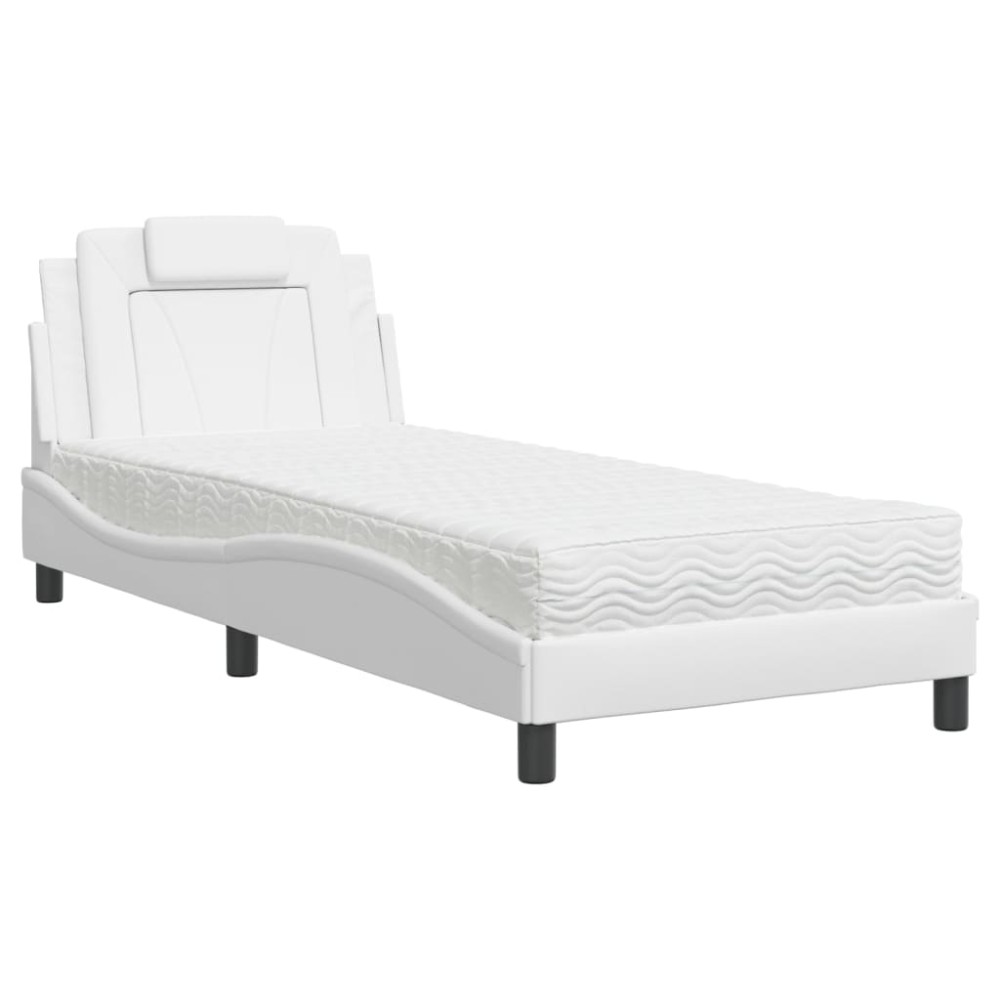 vidaXL Pat cu saltea, alb, 80x200 cm, piele ecologică