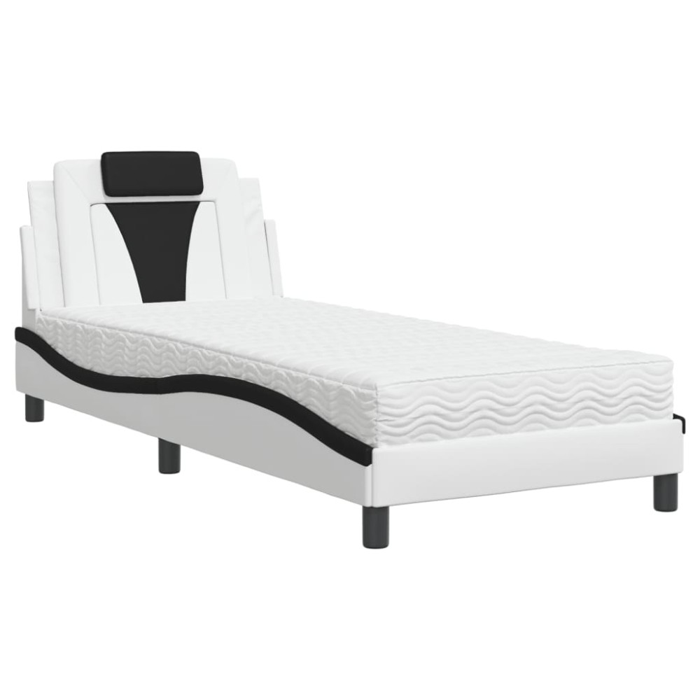 vidaXL Pat cu saltea, alb și negru, 80x200 cm, piele ecologică