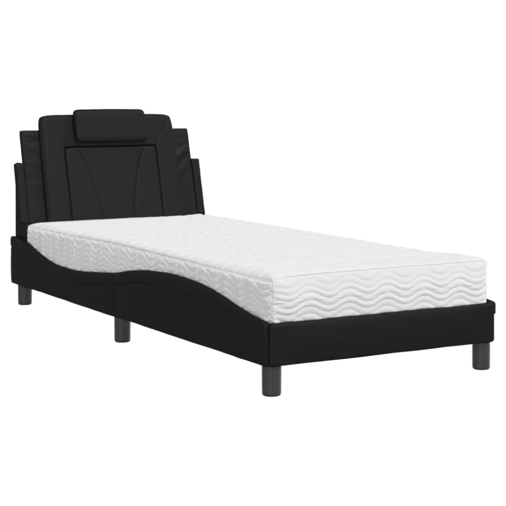 vidaXL Pat, Viana, cu saltea, negru, 90x190 cm, piele ecologică