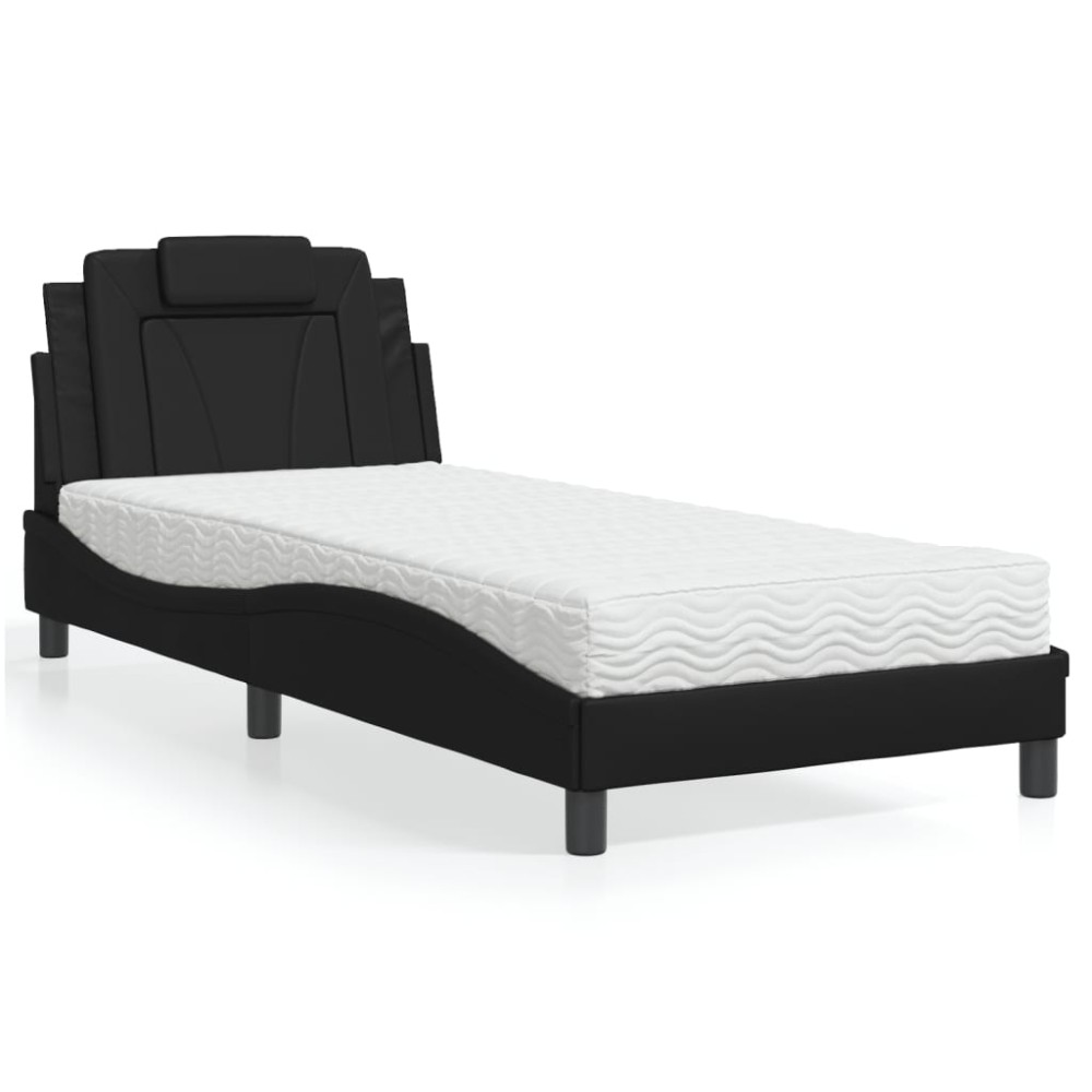 vidaXL Pat, Viana, cu saltea, negru, 90x190 cm, piele ecologică