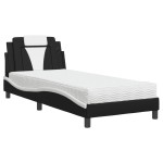 vidaXL Pat cu saltea, negru și alb, 90x190 cm, piele ecologică