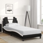 vidaXL Pat cu saltea, negru și alb, 90x190 cm, piele ecologică