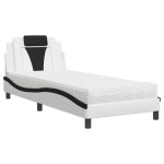 vidaXL Pat cu saltea, alb și negru, 90x190 cm, piele ecologică
