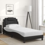 vidaXL Pat cu saltea, negru, 90x200 cm, piele ecologică