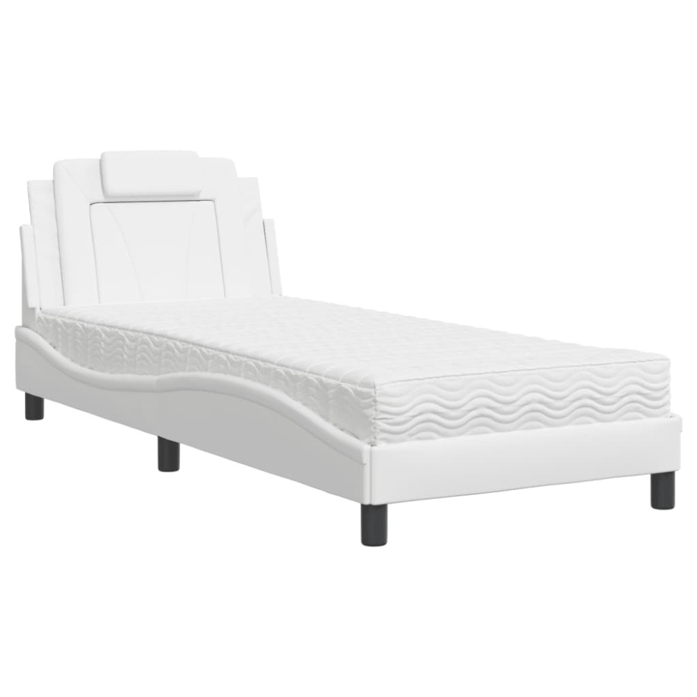vidaXL Pat cu saltea, alb, 90x200 cm, piele ecologică