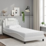 vidaXL Pat cu saltea, alb, 90x200 cm, piele ecologică