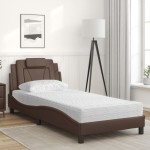 vidaXL Pat cu saltea, maro, 90x200 cm, piele ecologică