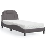 vidaXL Pat cu saltea, gri, 90x200 cm, piele ecologică vidaXL Pat cu saltea, gri, 90x200 cm, piele ecologică