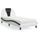 vidaXL Pat cu saltea, alb și negru, 90x200 cm, piele ecologică vidaXL Pat cu saltea, alb și negru, 90x200 cm, piele ecologică