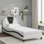 vidaXL Pat cu saltea, alb și negru, 90x200 cm, piele ecologică vidaXL Pat cu saltea, alb și negru, 90x200 cm, piele ecologică