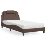 vidaXL Pat cu saltea, maro, 100x200 cm, piele ecologică vidaXL Pat cu saltea, maro, 100x200 cm, piele ecologică